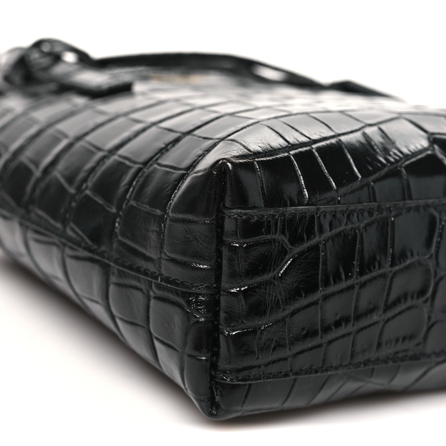 Saint Laurent Calfskin Crocodile Embossed Paris Mini Toy Shopper Tote Black 9 of 12
