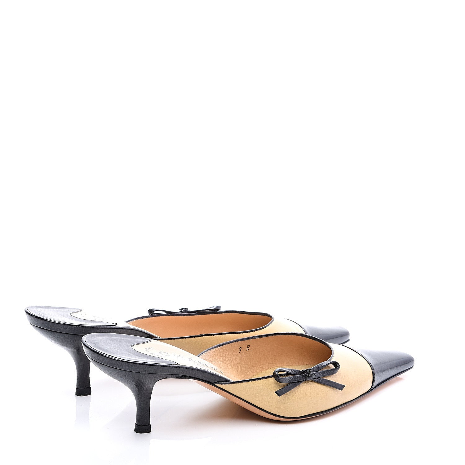 Chanel Lambskin Cap Toe CC Mules 39 Beige Black 4 of 11