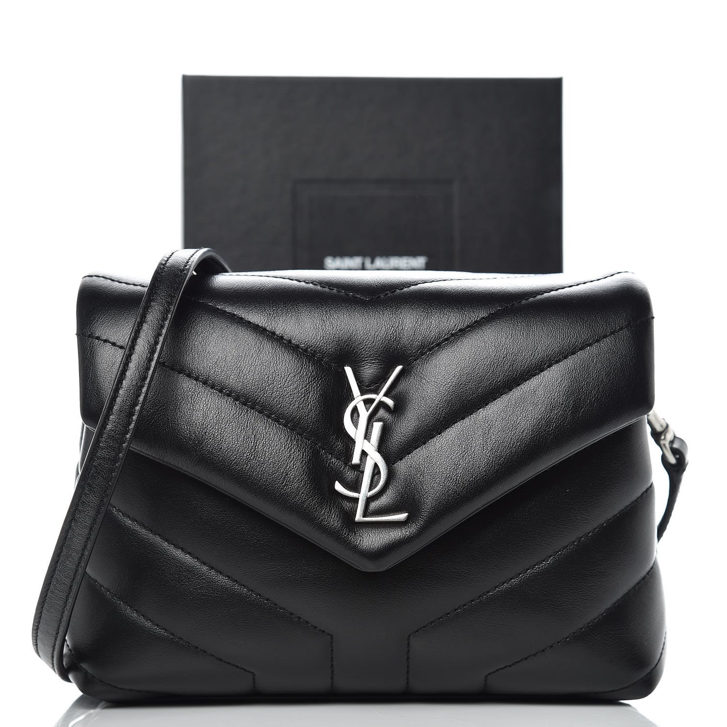 Calfskin Y Quilted Monogram Toy Loulou Crossbody Bag Black