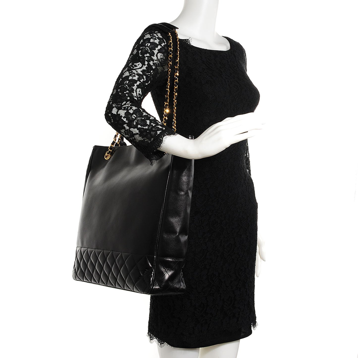 Lambskin Quilted Large Shoulder Bag Black