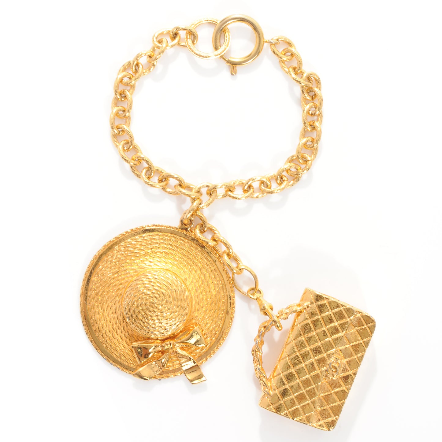 2.55 Quilted Flap and CC Hat Charm Bracelet Gold