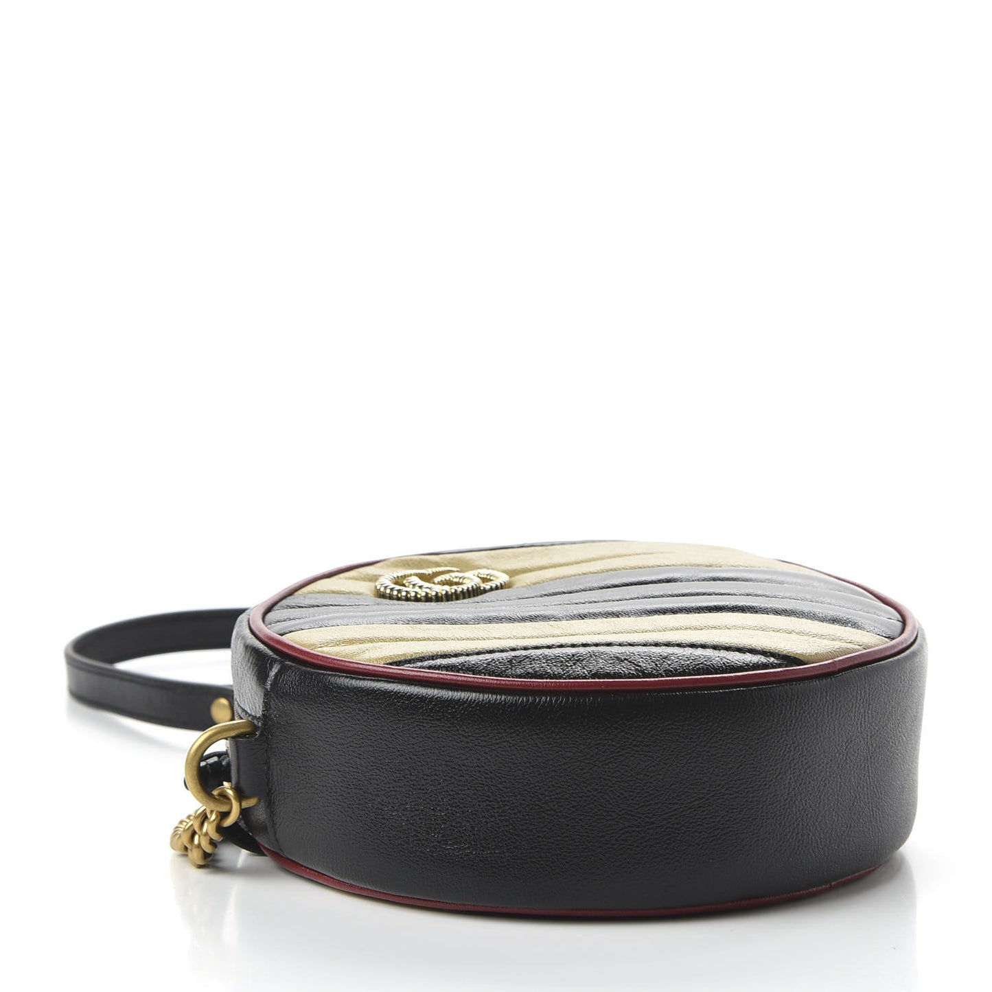 Azalea Calfskin Matelasse Diagonal Patchwork Mini Torchon GG Marmont Round Shoulder Bag Black Beige Romantic Cerise