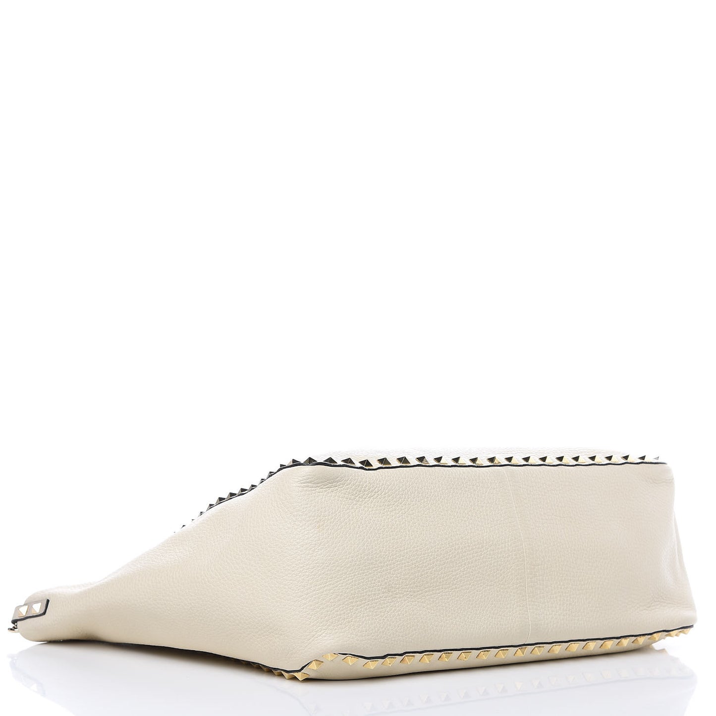 Grained Calfskin Medium Rockstud Reversible Tote Black Ivory