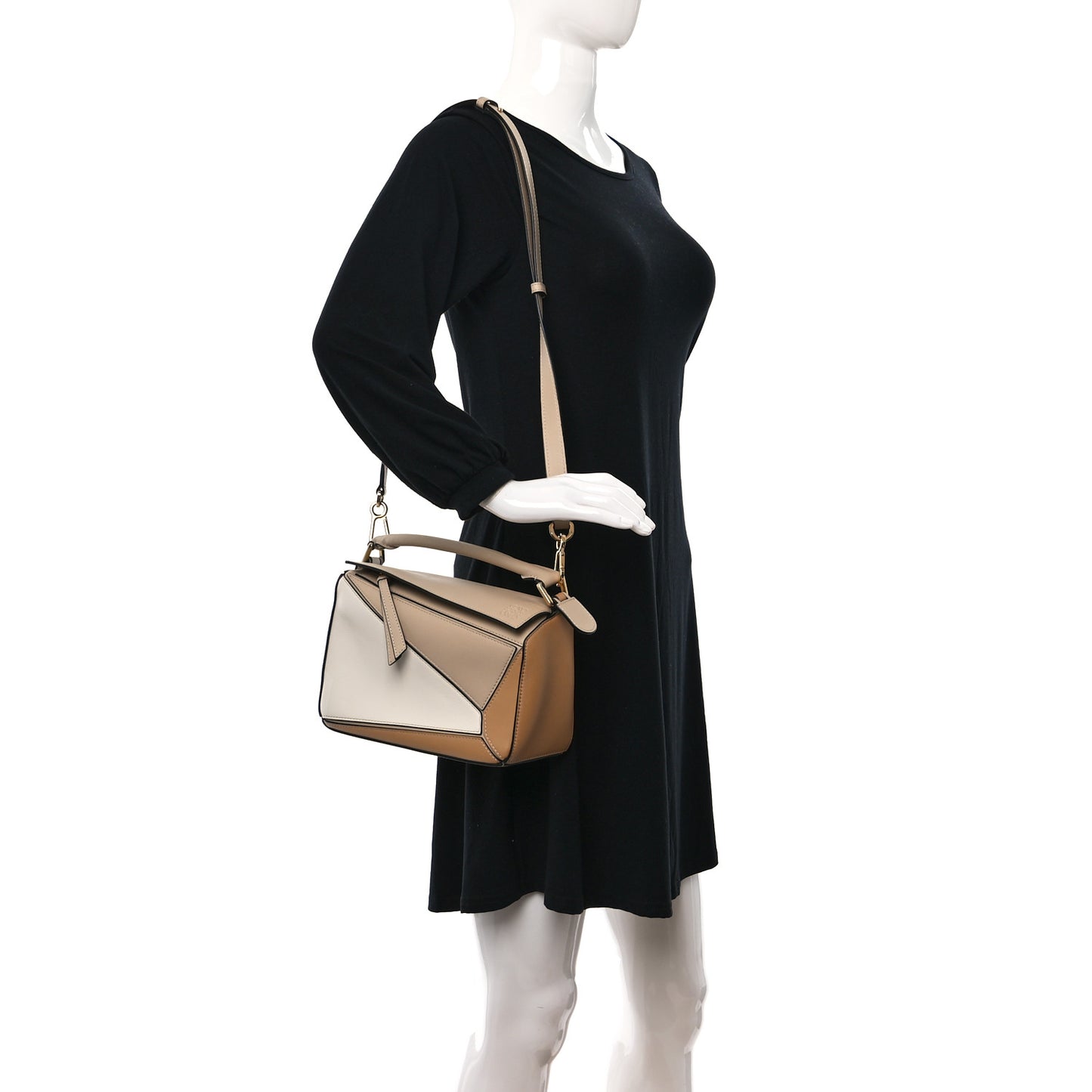 Calfskin Small Puzzle Bag Dusty Beige Soft White