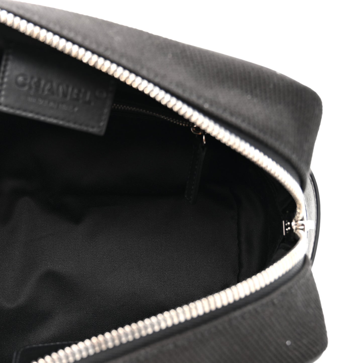 Canvas Calfskin Large Zippered Pouch Beige Black