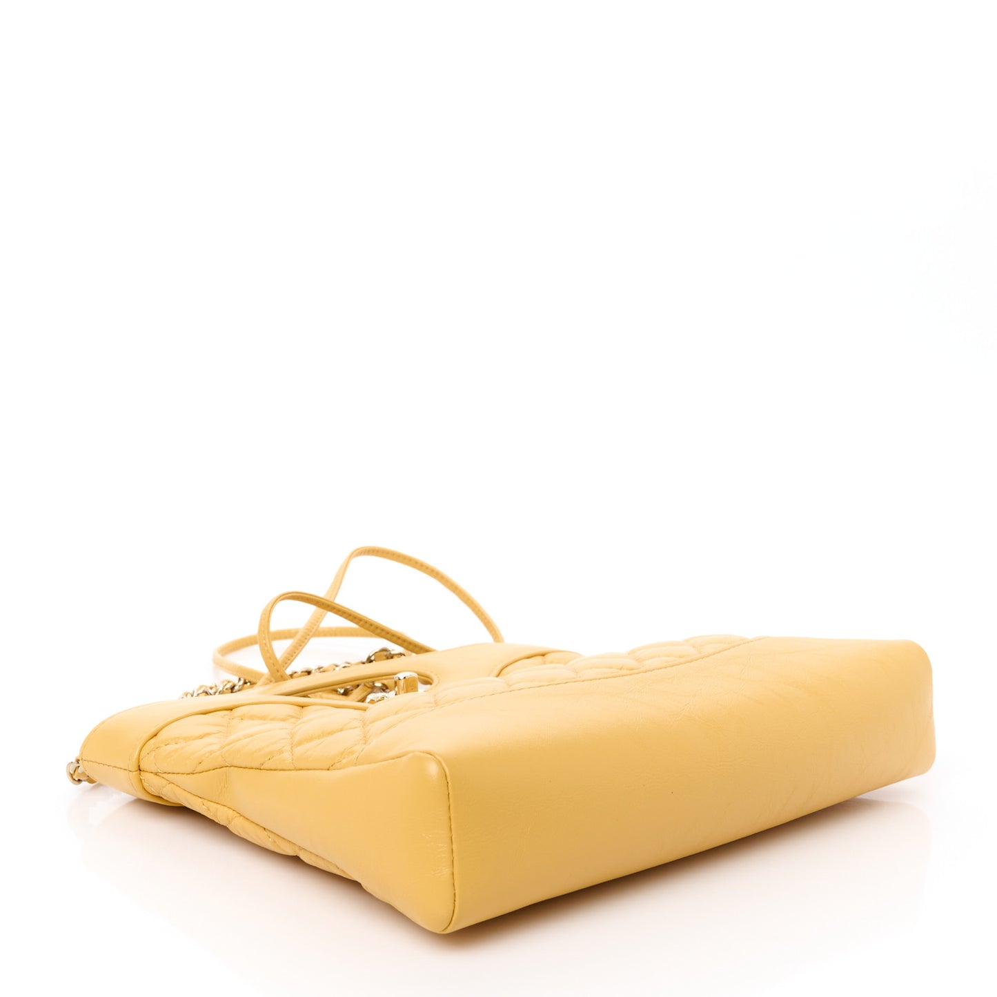 Shiny Crumpled Calfskin Quilted Mini 31 Shopping Bag Yellow