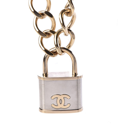 Chanel CC Oversized Padlock Necklace Gold Silver 4 of 6