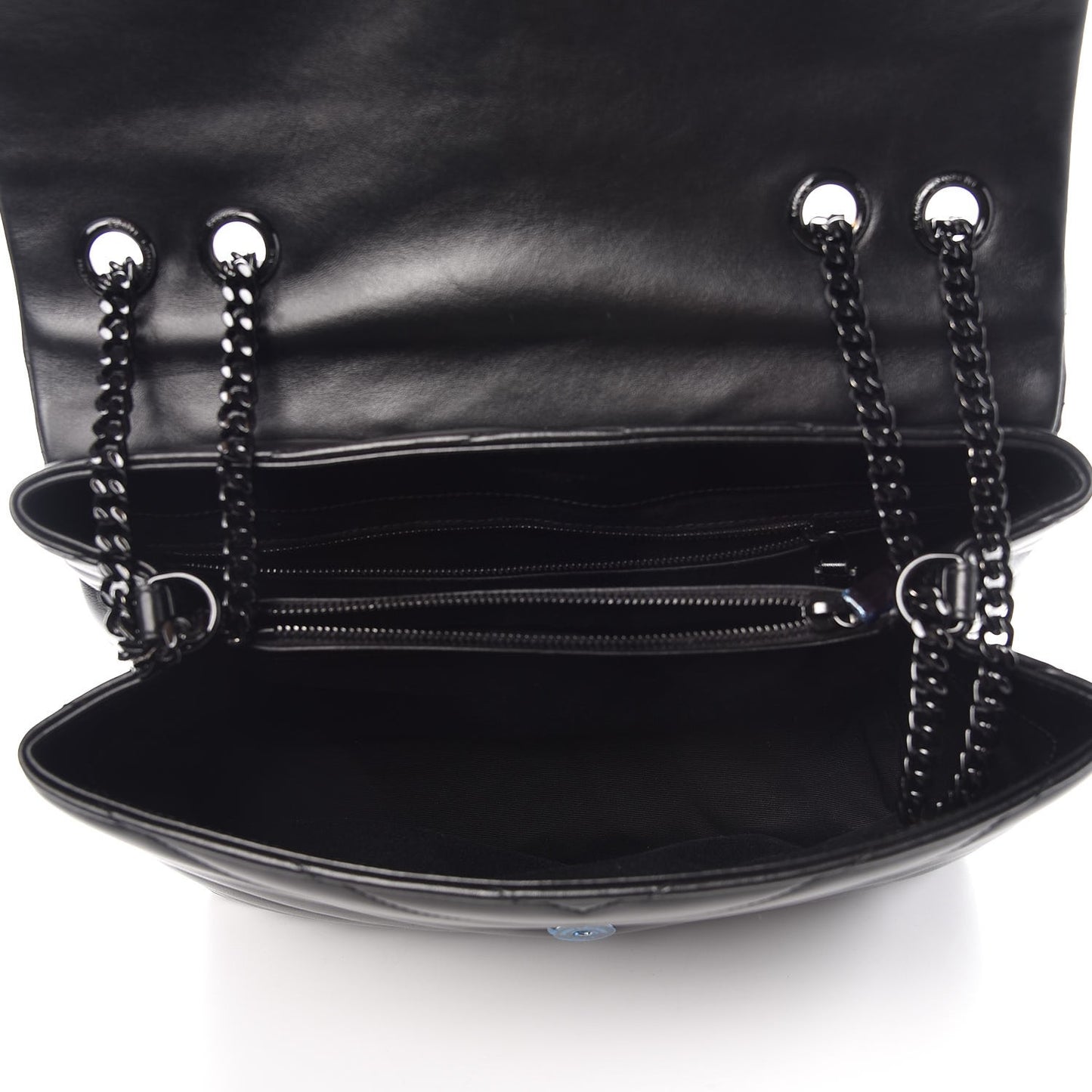 Calfskin Y Quilted Monogram Medium Loulou Chain Satchel Black