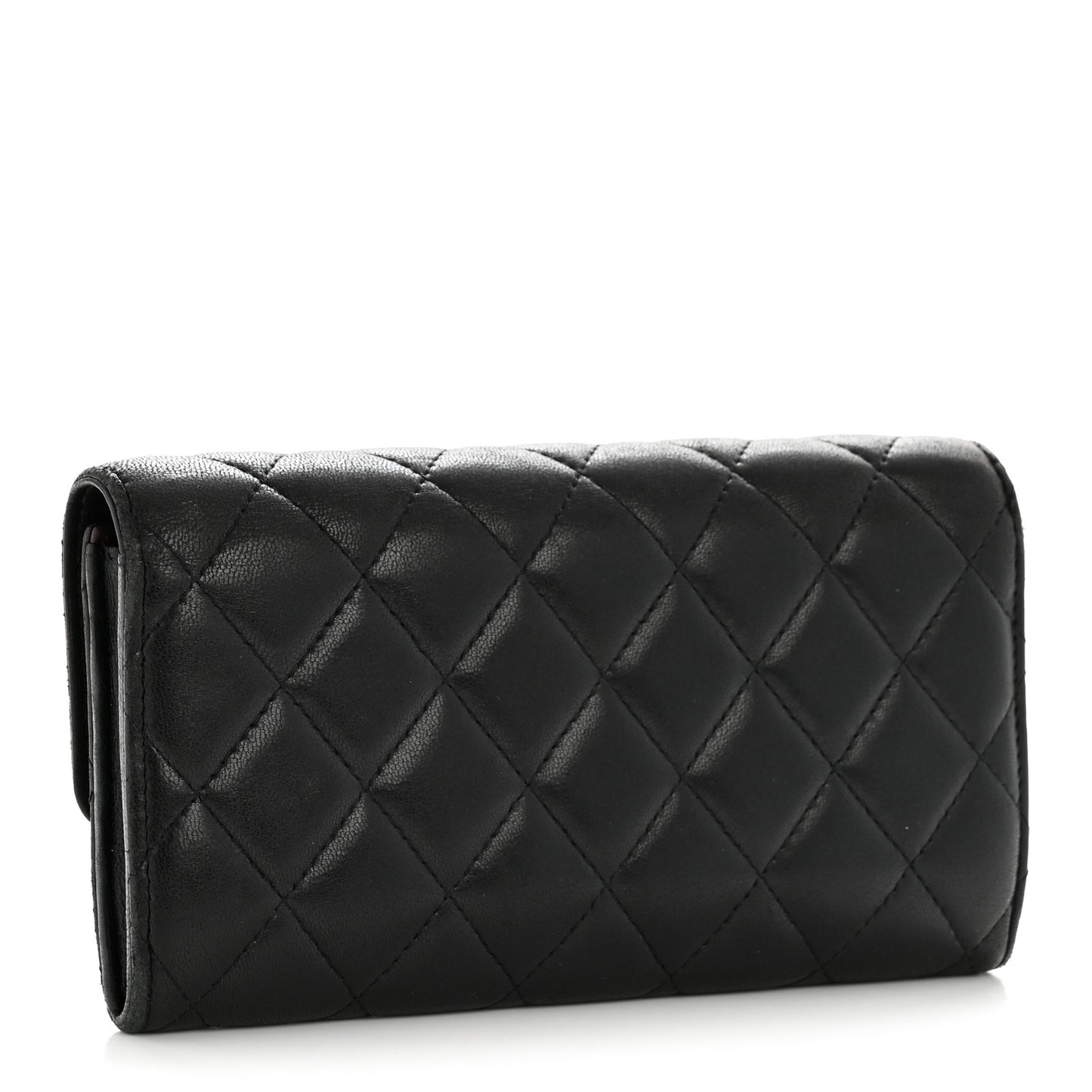 Lambskin Quilted Large Gusset Flap Wallet Black