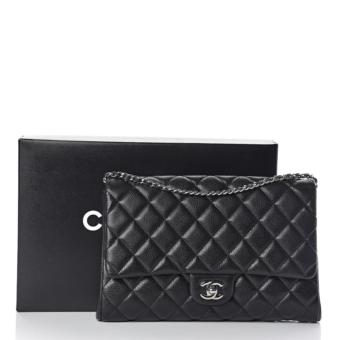 Caviar Quilted Clutch With Chain Flap Black