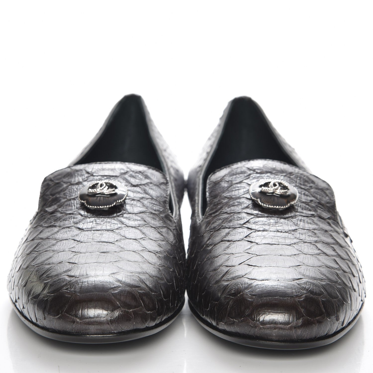 Chanel Metallic Python CC Mocassin Loafers 37 Dark Grey 2 of 8