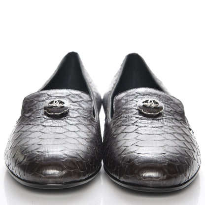 Chanel Metallic Python CC Mocassin Loafers 37 Dark Grey 2 of 8