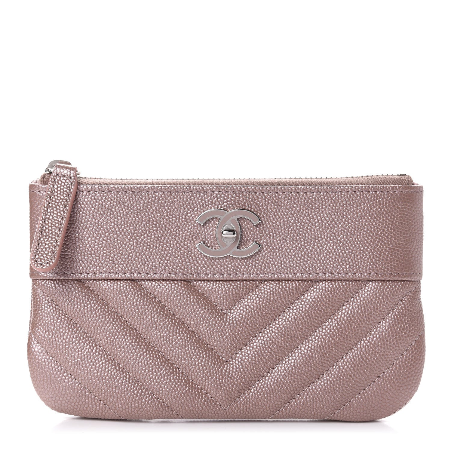 Chanel Metallic Caviar Chevron Quilted Small Vintage Mademoiselle Cosmetic Case Pink 1 of 8