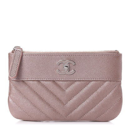 Chanel Metallic Caviar Chevron Quilted Small Vintage Mademoiselle Cosmetic Case Pink 1 of 8