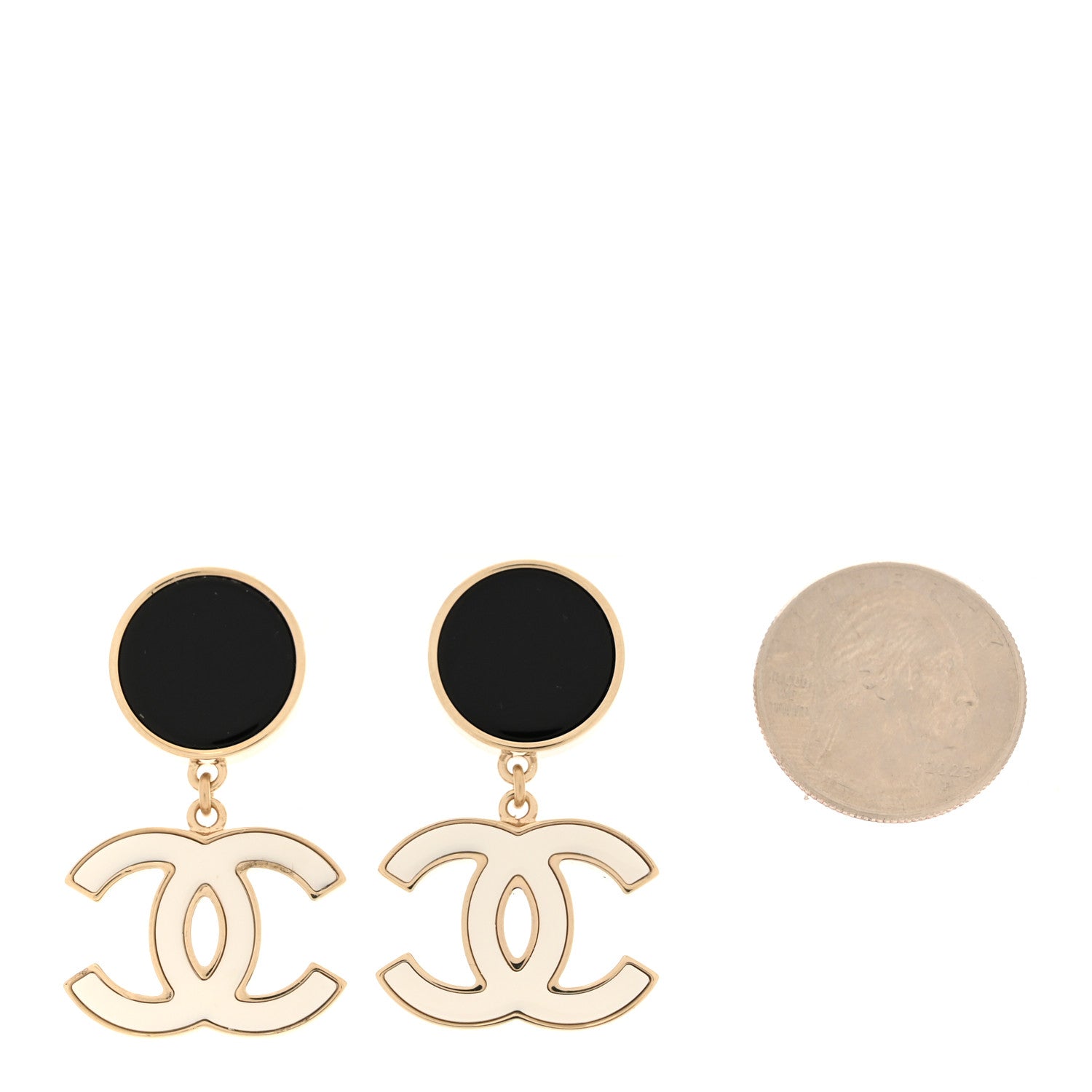 Chanel Enamel CC Drop Earrings Black White 2 of 4