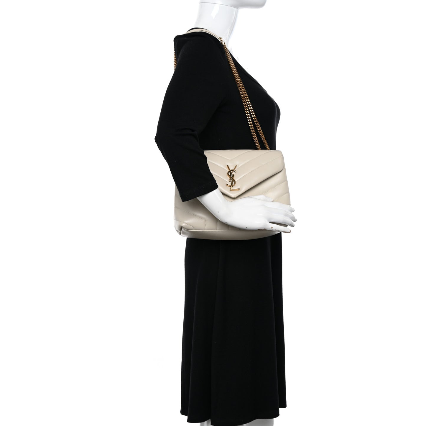 Calfskin Y Quilted Monogram Small Loulou Chain Satchel Crema Soft