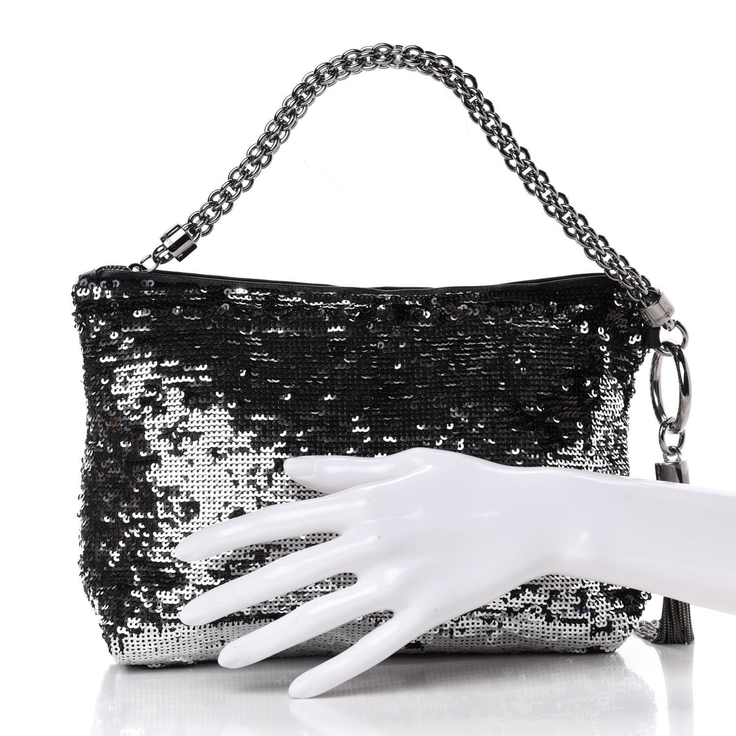 Sequin Callie Tasseled Clutch Black Silver