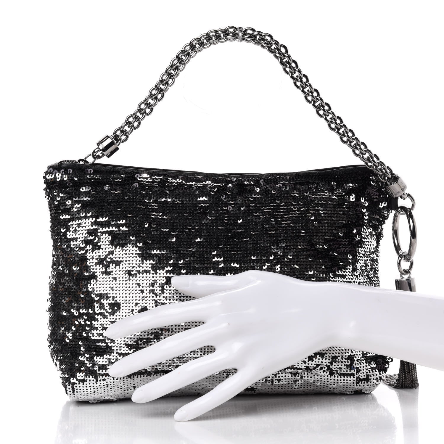 Jimmy Choo Sequin Callie Tasseled Clutch Black Silver 2 of 9