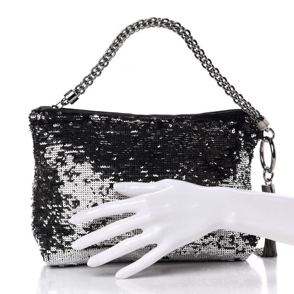 Jimmy Choo Sequin Callie Tasseled Clutch Black Silver 2 of 9