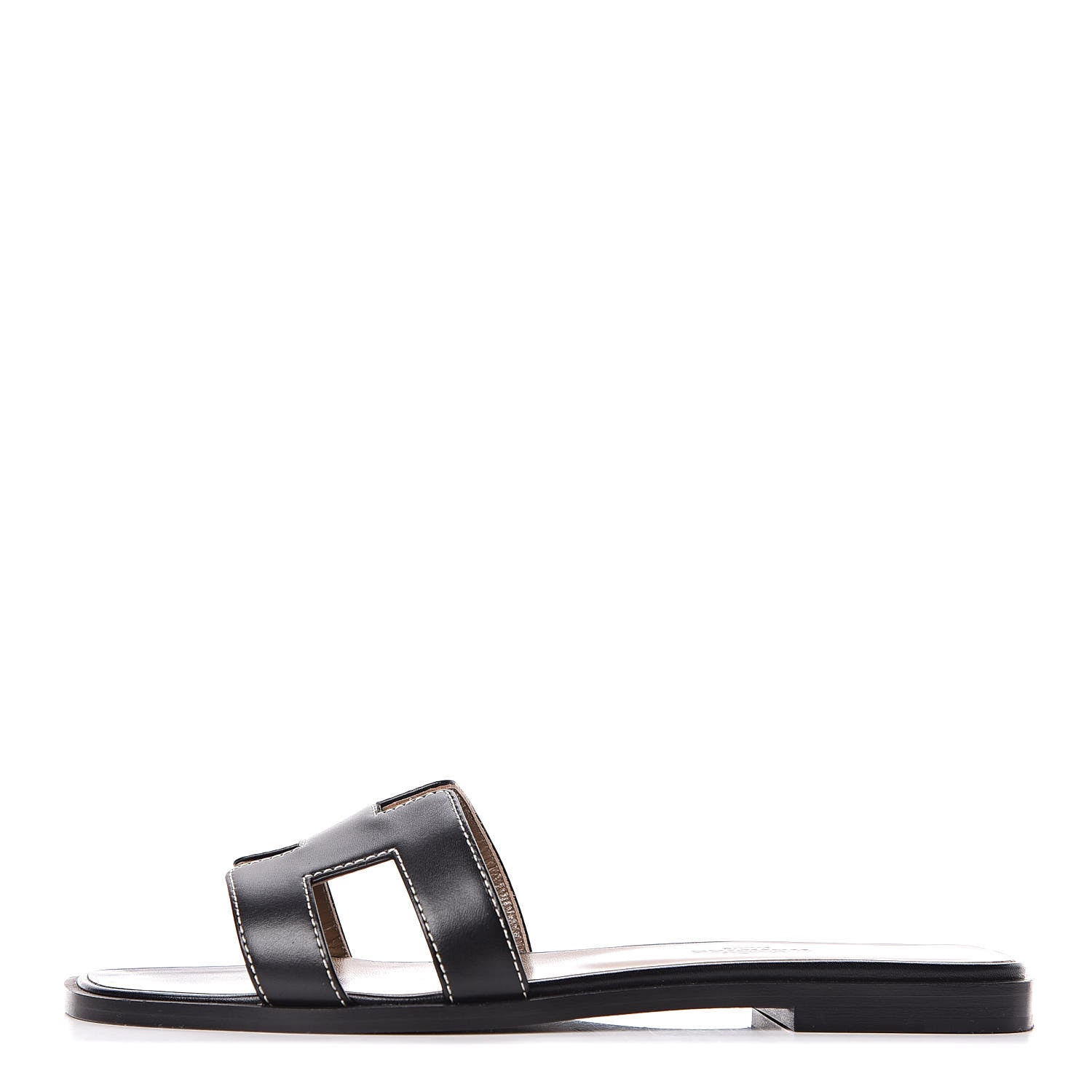 Hermes Box Calfskin Oran Sandals 36.5 Black 1 of 9
