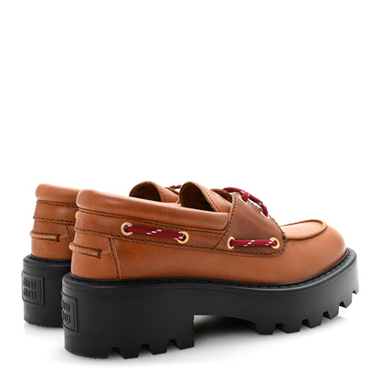 Miu Miu Vitello Platform Loafers 38.5 Cognac 5 of 10