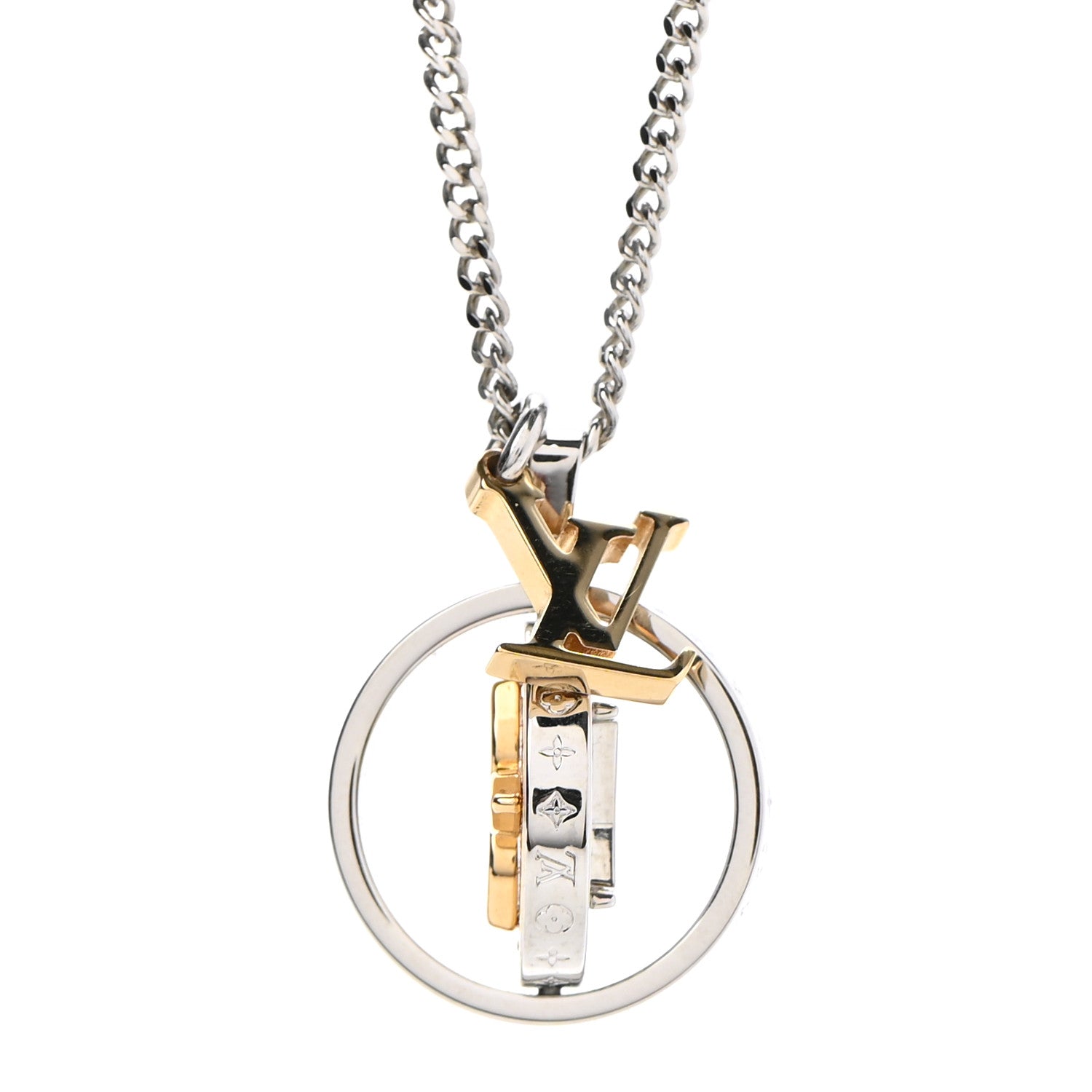 Louis Vuitton Louise Crystal Pendant Long Necklace Silver Gold 5 of 11