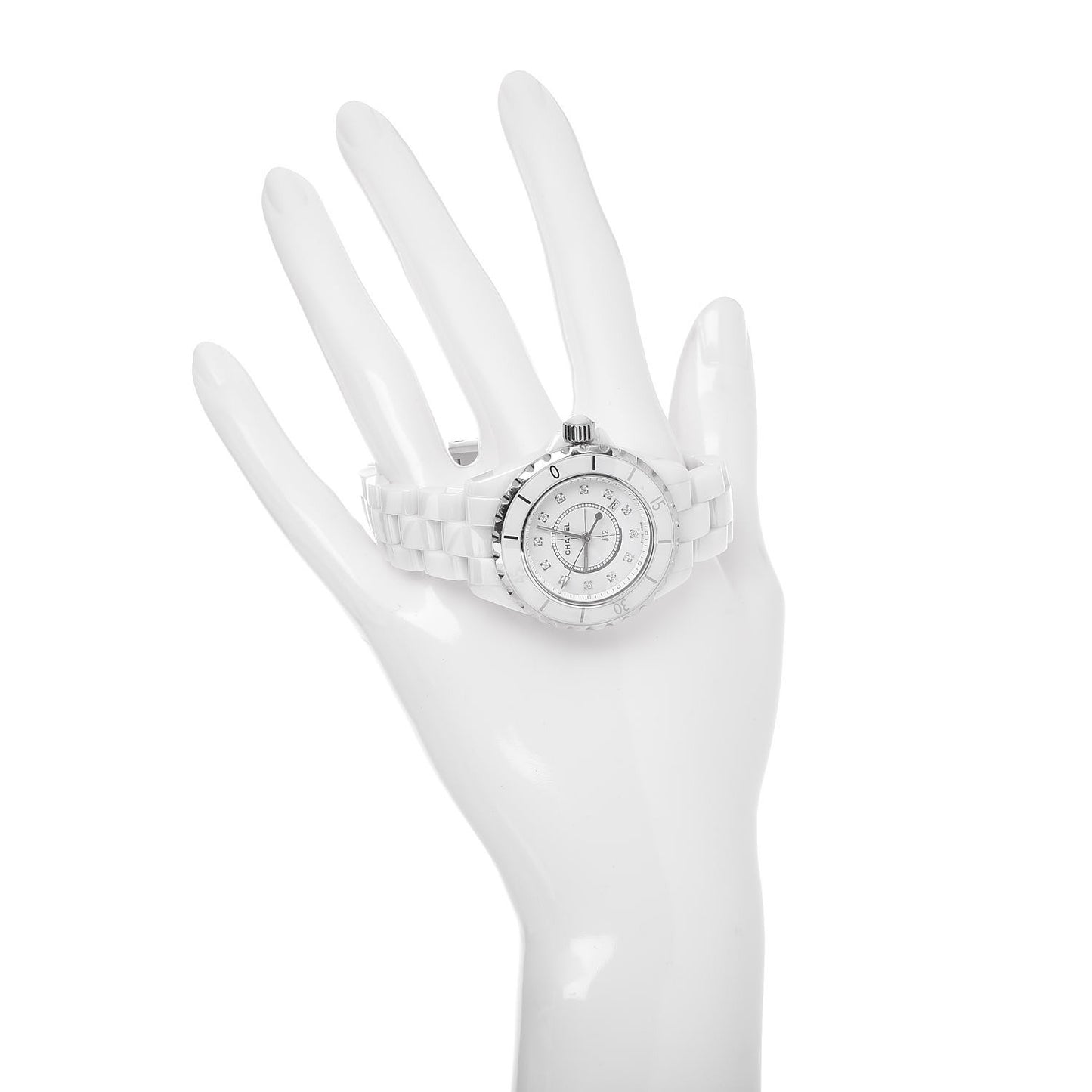 Stainless Steel Ceramic Diamond 33mm J12 Quartz Watch White