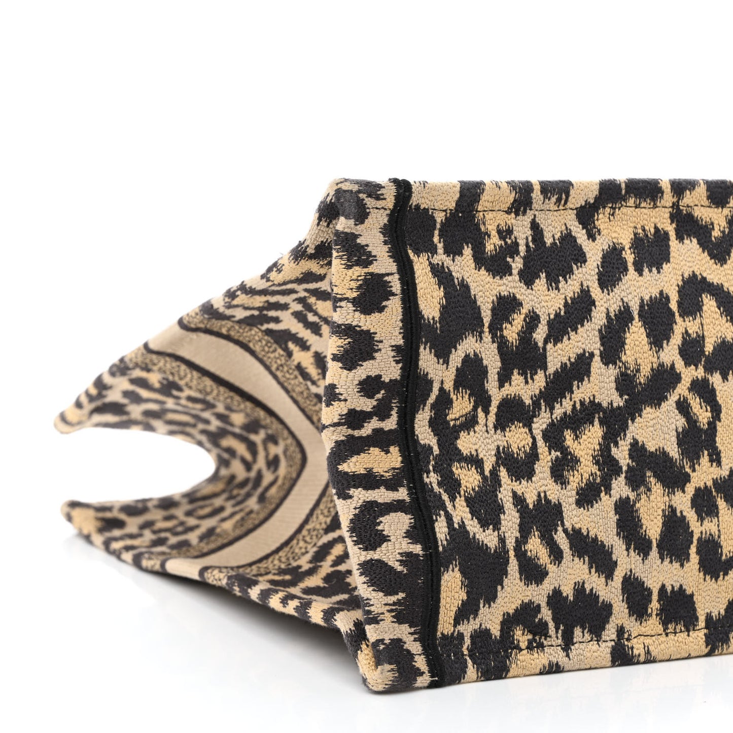 Canvas Mizza Embroidered Large Leopard Book Tote Beige