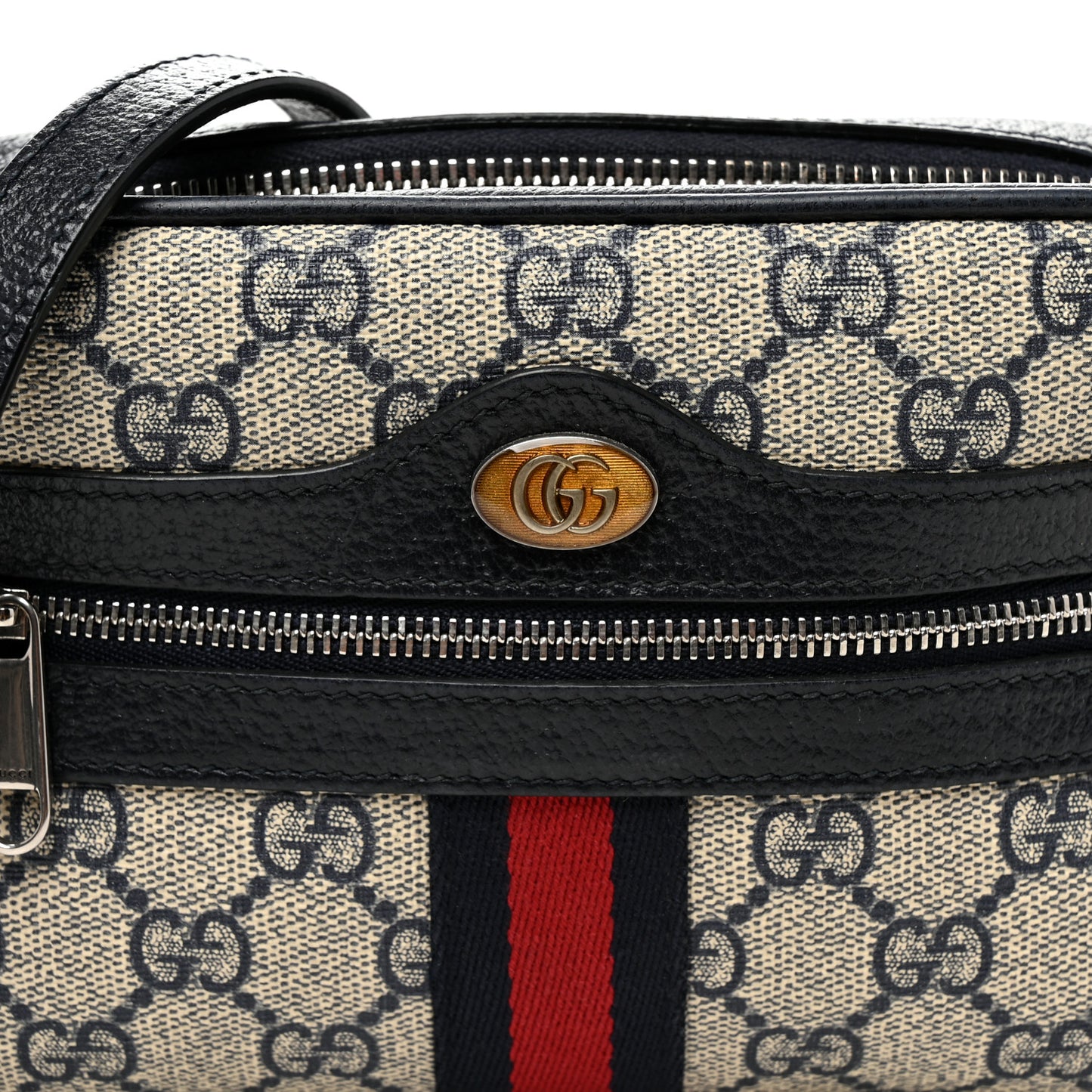 GG Supreme Monogram Textured Dollar Calfskin Web Mini Ophidia Shoulder Bag Beige Blue