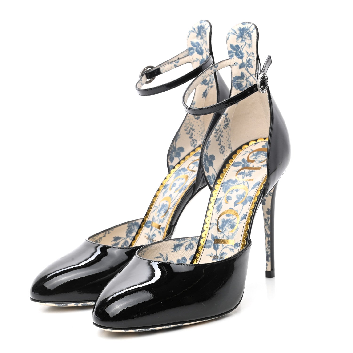 Gucci Patent Daisy Ankle Strap d'Orsay 105 Pumps 38 Black 3 of 9