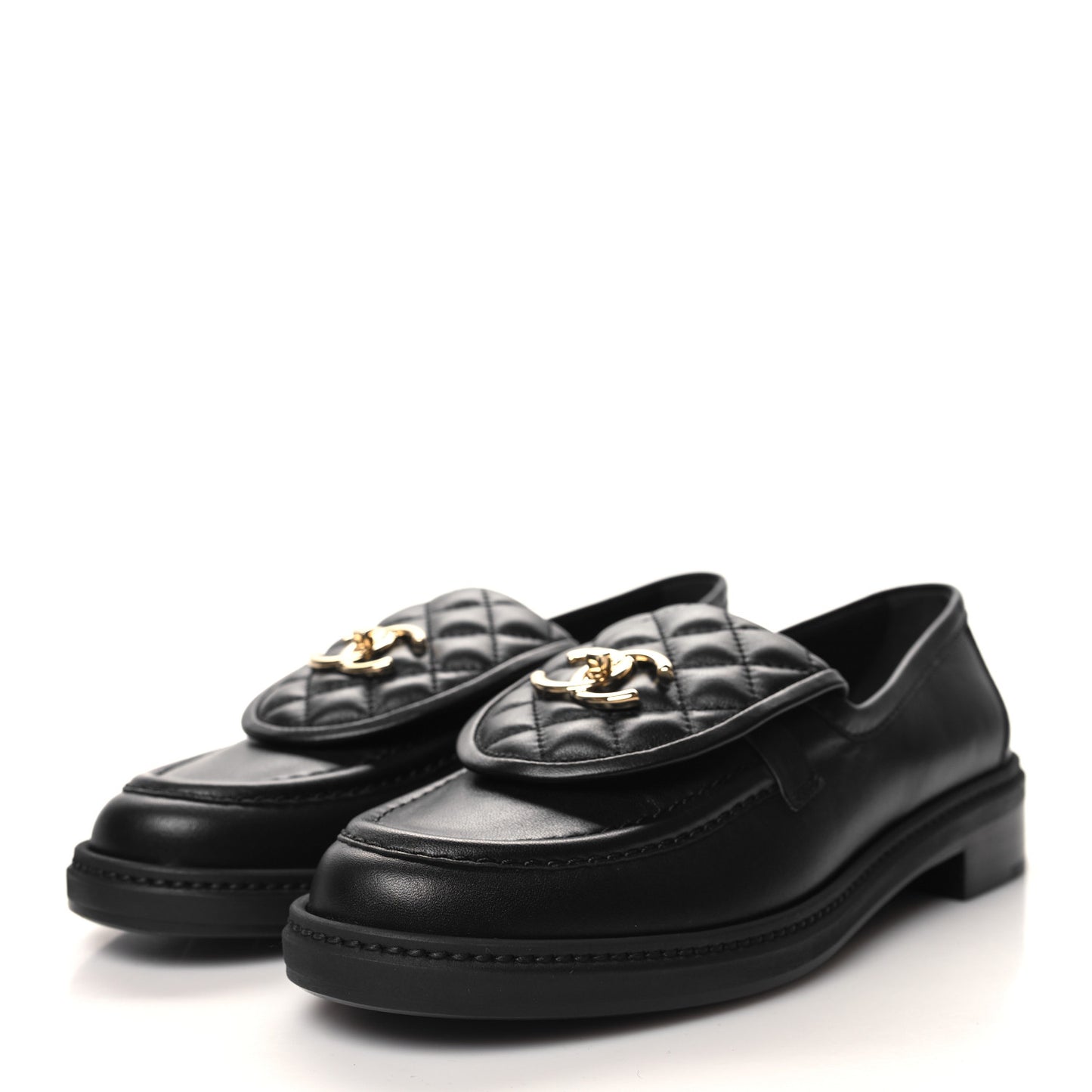 Lambskin Quilted CC Turnlock Loafers 38.5 Black