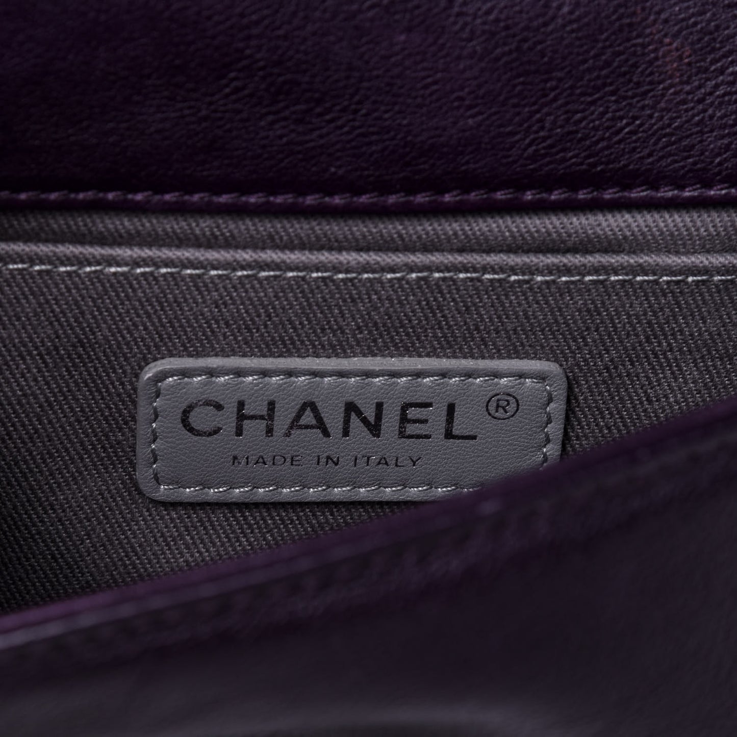 Calfskin Crystal Embossed Small Boy Flap Plum