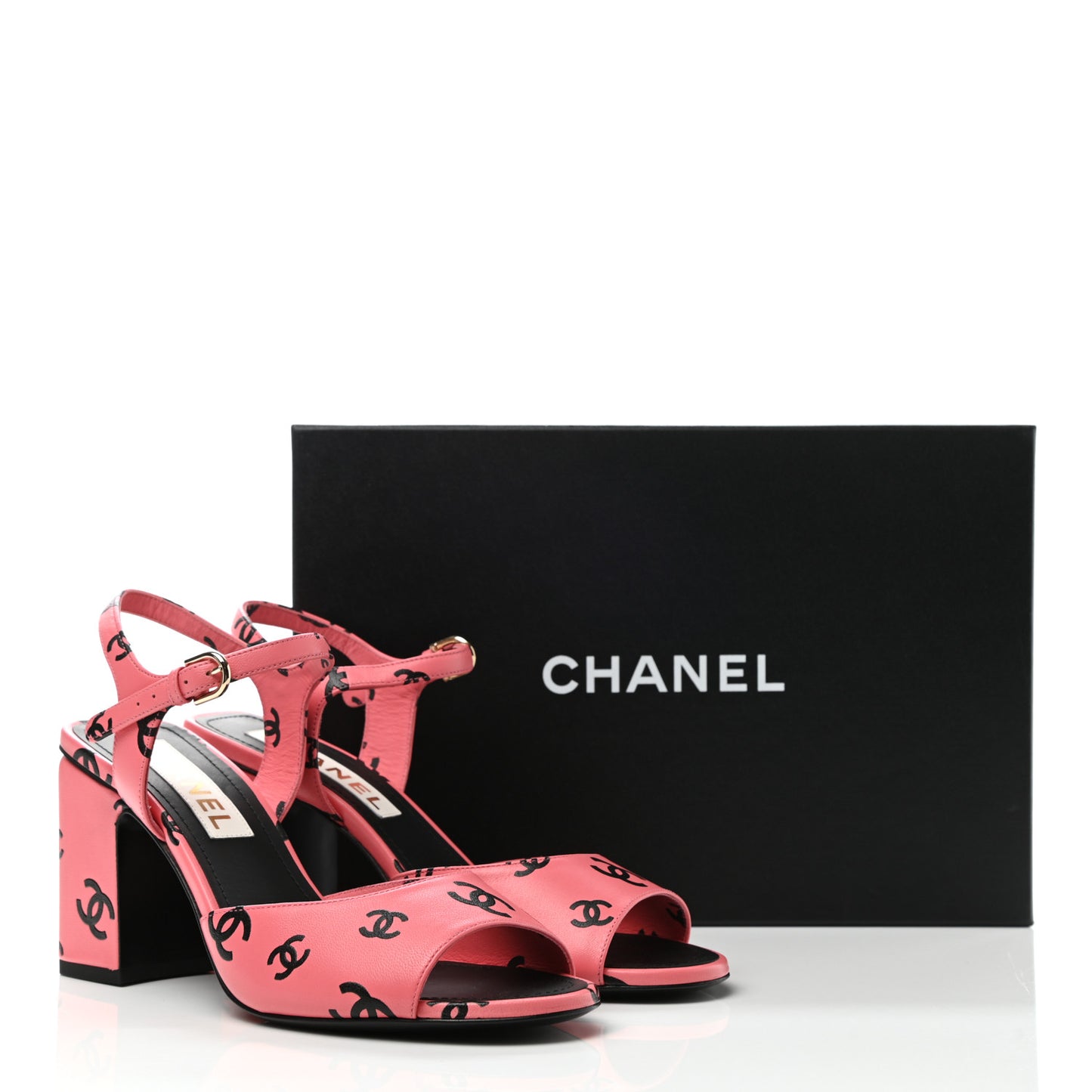 Printed Lambskin CC Sandals 38.5 Pink Black
