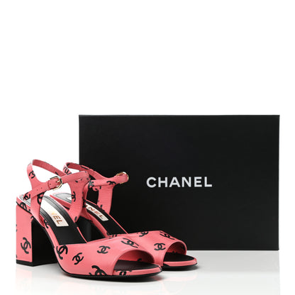 Chanel Printed Lambskin CC Sandals 38.5 Pink Black 9 of 9