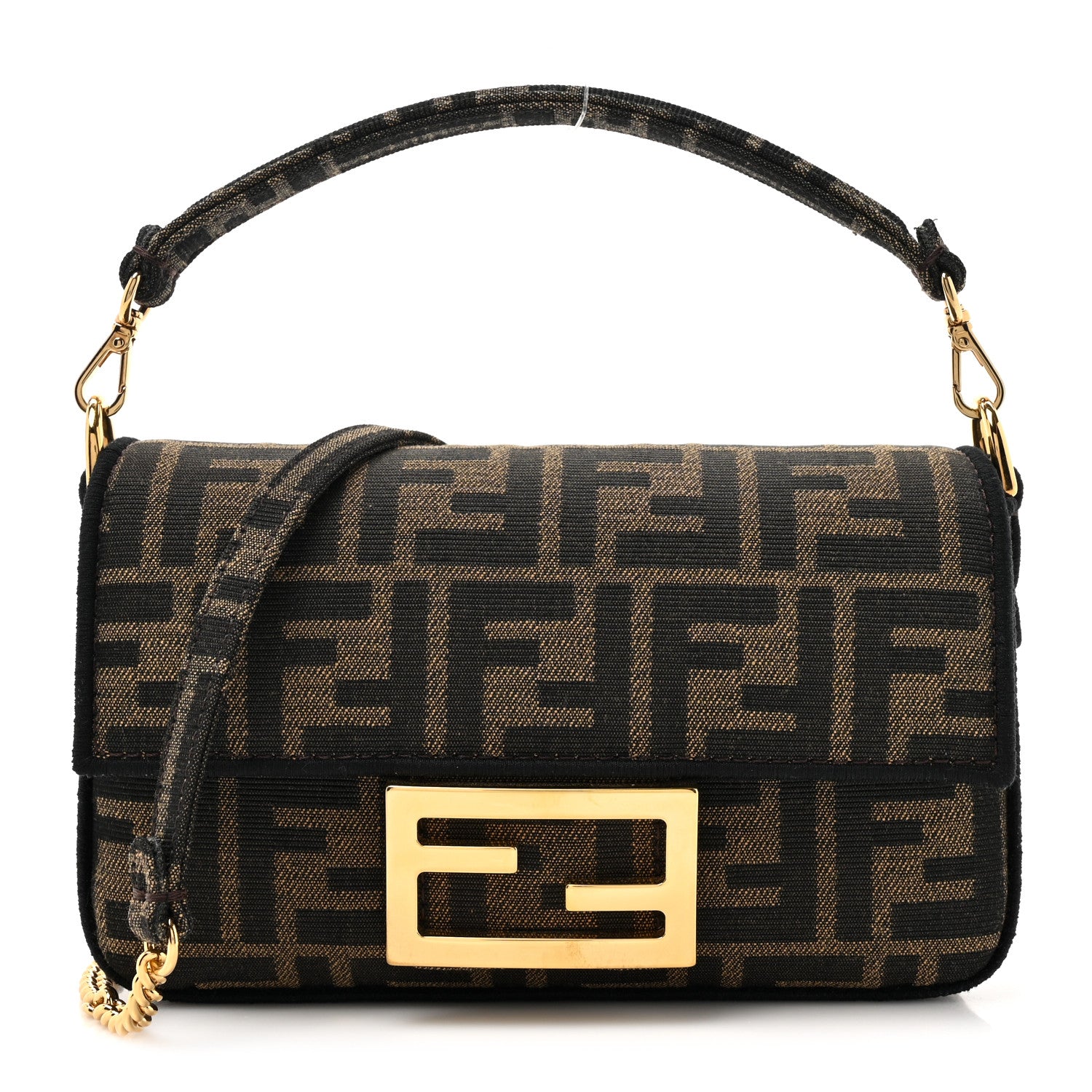 Fendi Fabric Jacquard FF 1974 Mini Baguette Tobacco Moro Black 1 of 10