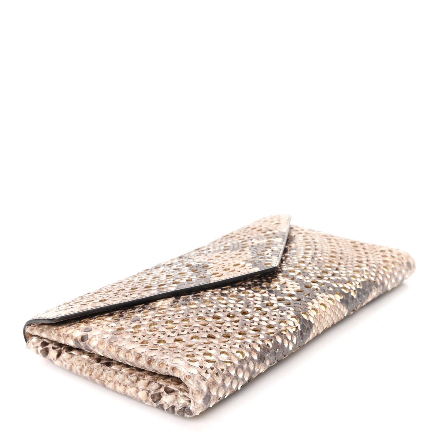 Snakeskin Laser Cut Envelope Clutch Beige Gold