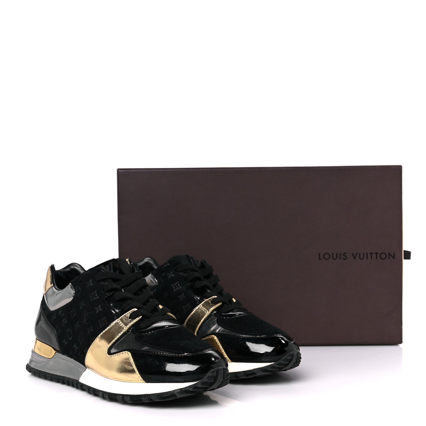 Suede Monogram Run Away Sneakers 36  Black Gold Silver