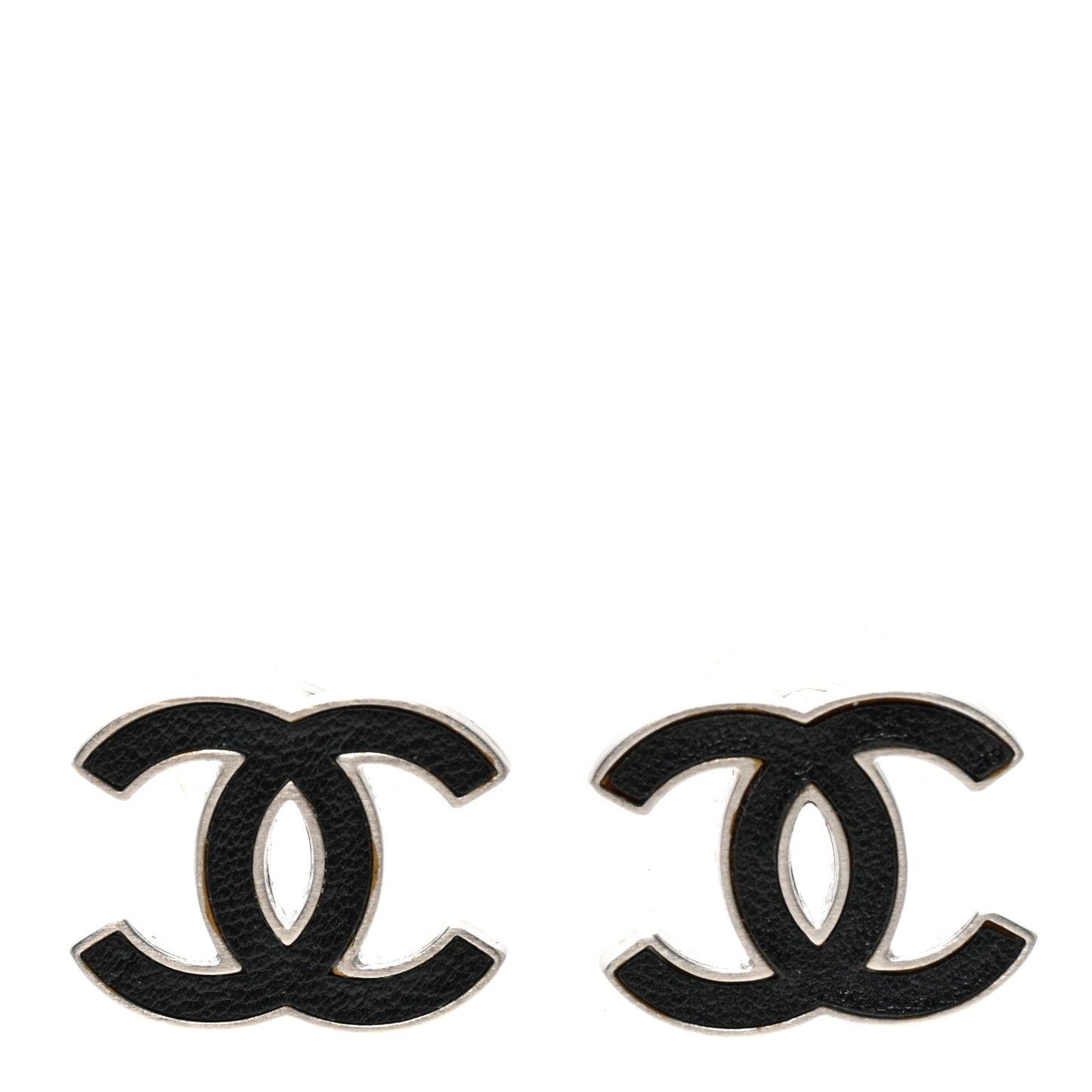 Lambskin CC Earrings Black Silver