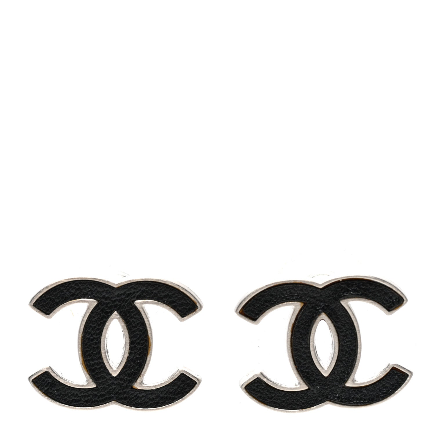 Chanel Lambskin CC Earrings Black Silver 1 of 5