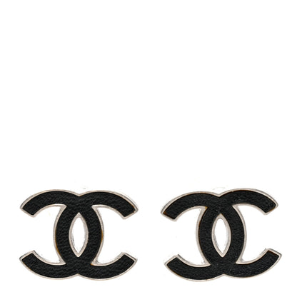 Chanel Lambskin CC Earrings Black Silver 1 of 5