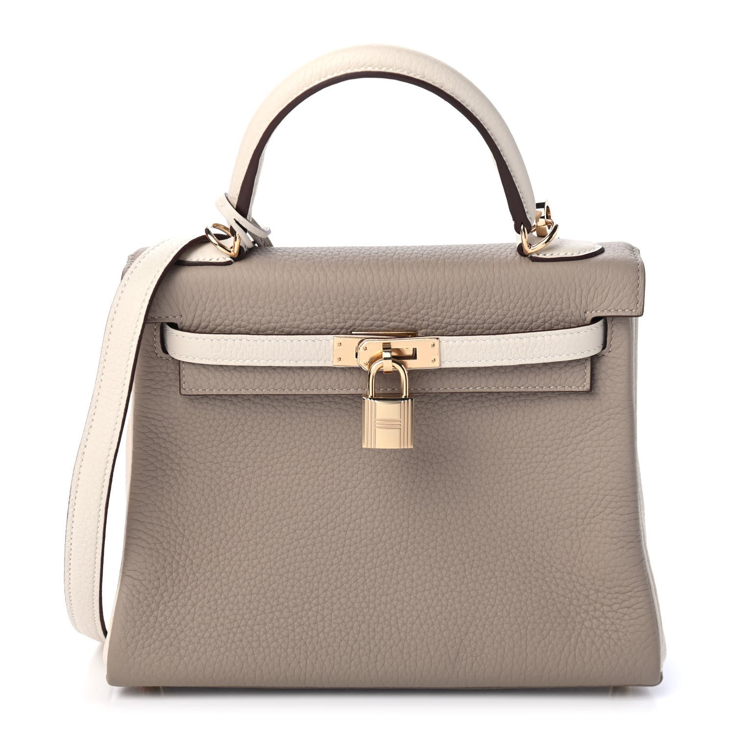 Hermes Taurillon Clemence Horseshoe Kelly Retourne 25 Gris Tourterelle Craie 1 of 10