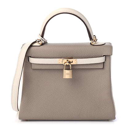 Hermes Taurillon Clemence Horseshoe Kelly Retourne 25 Gris Tourterelle Craie 1 of 10