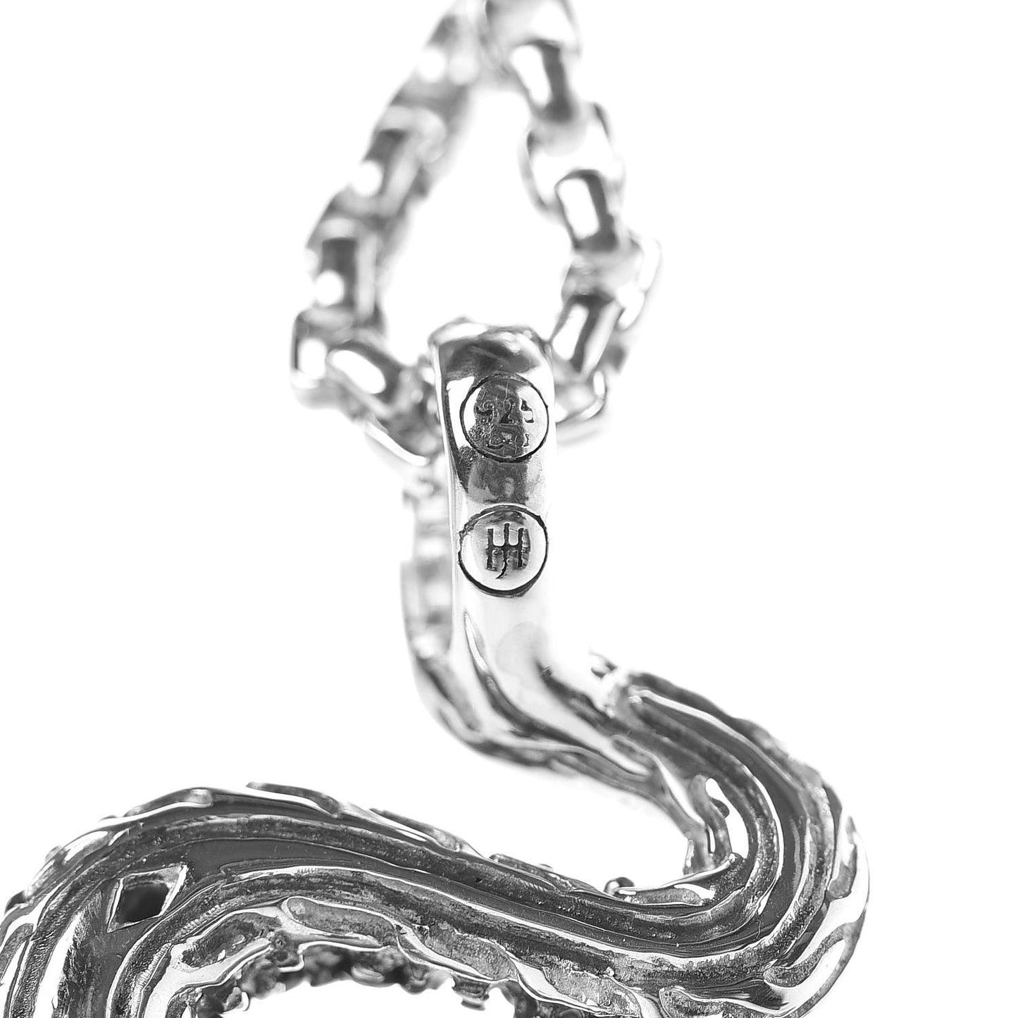 Sterling Silver Diamond Black Chalcedony Black White Sapphire Legends Cobra Pendant Necklace