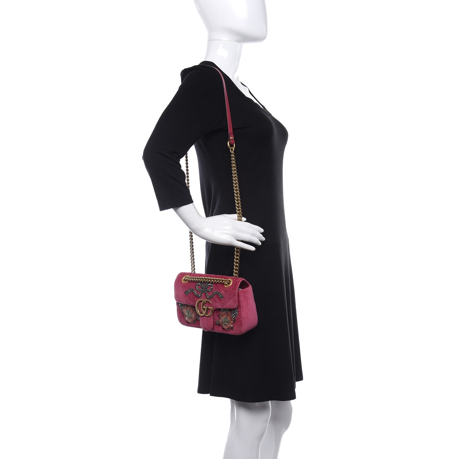 Gucci Velvet Matelasse Embroidered Mini GG Marmont Shoulder Bag Light Raspberry Rose 2 of 11