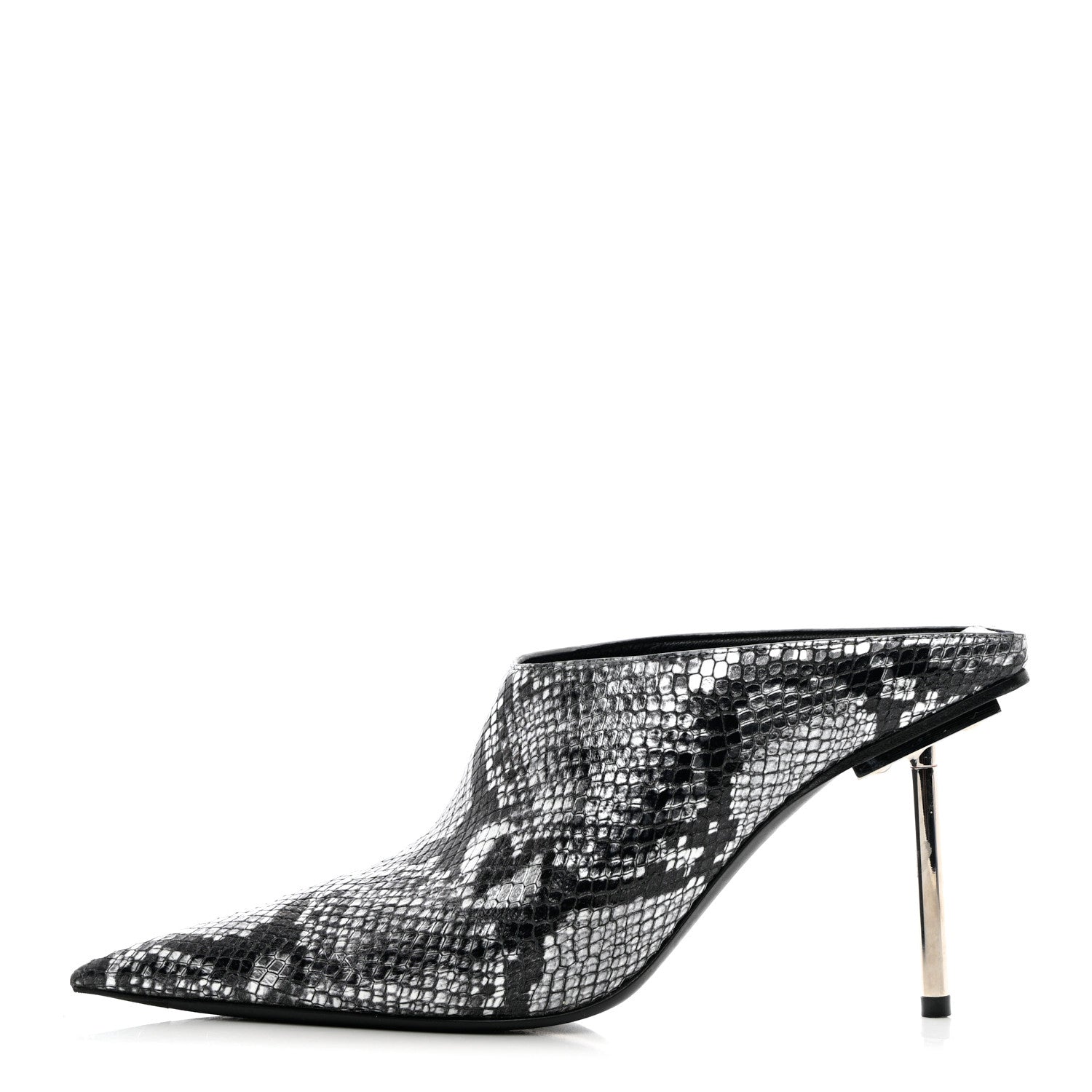 Balenciaga Kidskin Snake Effect Knife Pointy Toe Mule Pumps 37.5 Silver 1 of 12