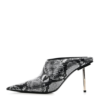 Balenciaga Kidskin Snake Effect Knife Pointy Toe Mule Pumps 37.5 Silver 1 of 12