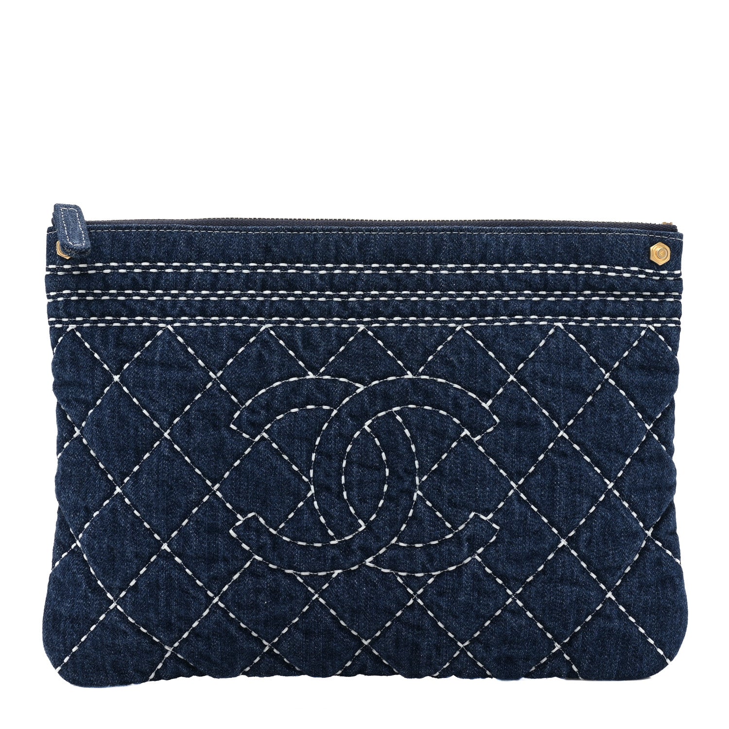 Chanel Denim Quilted Cosmetic Case Blue 1 of 10