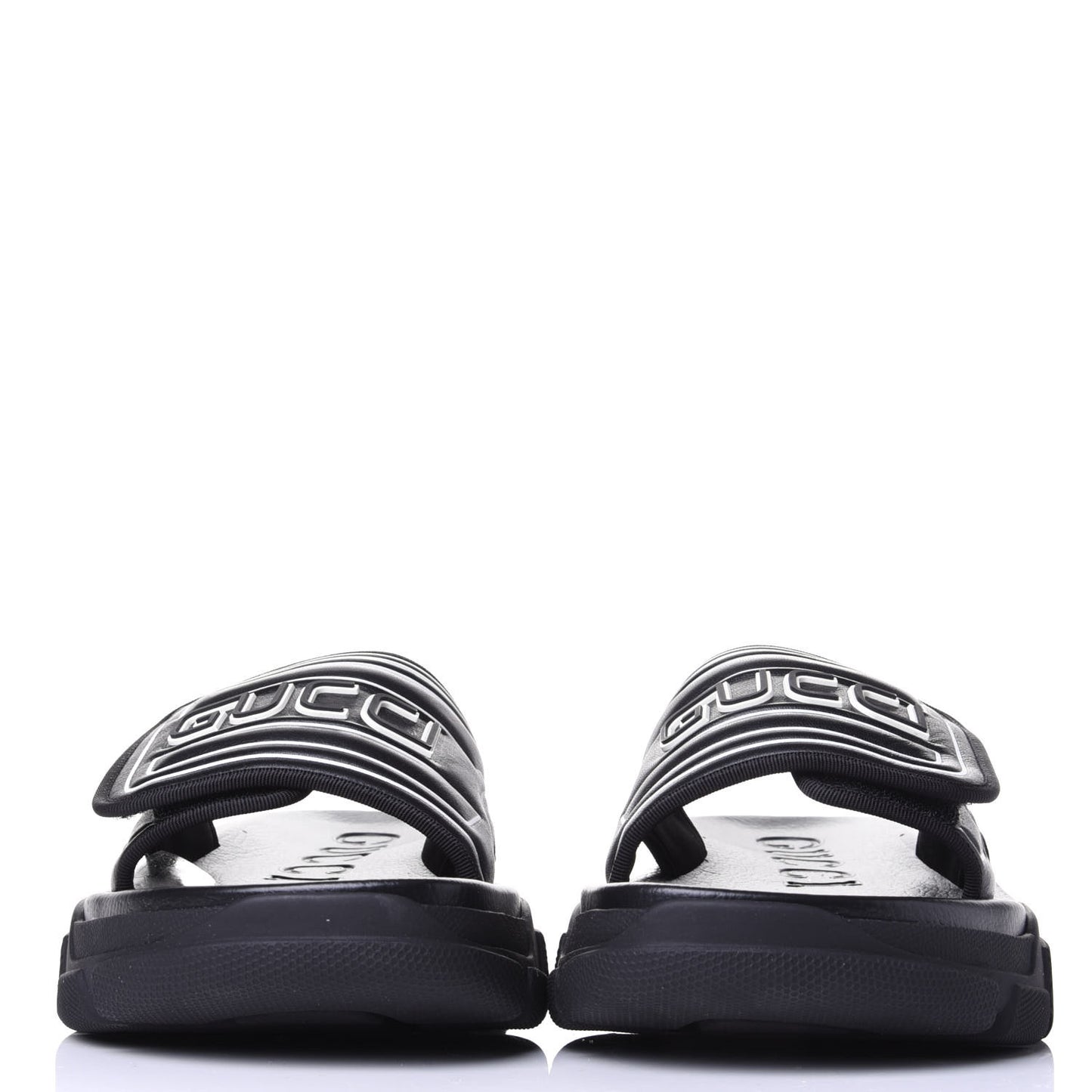 Nappa Grosgrain Logo Mens Velcro Chunky Slide Sandals 7 Black
