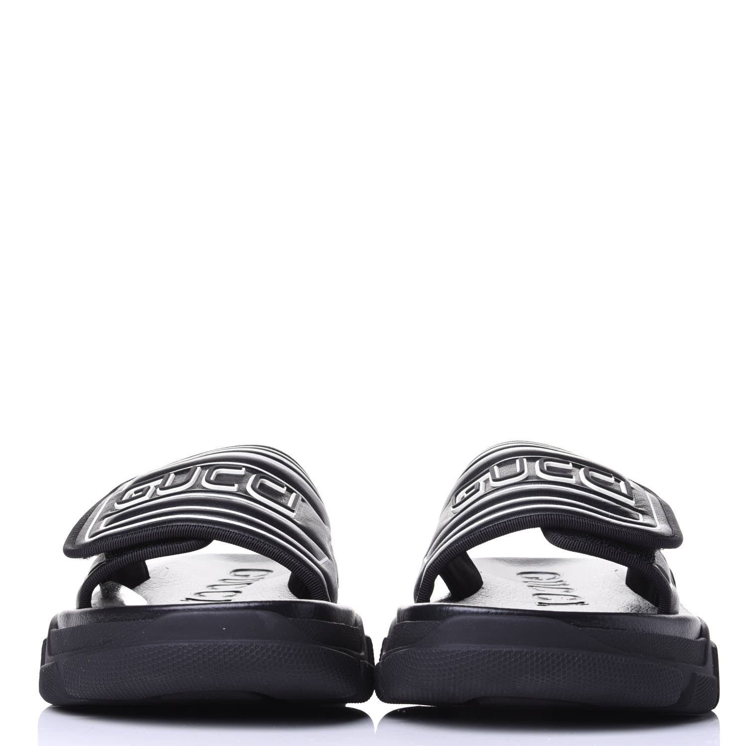 Gucci Nappa Grosgrain Logo Mens Velcro Chunky Slide Sandals 7 Black 2 of 10
