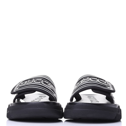 Gucci Nappa Grosgrain Logo Mens Velcro Chunky Slide Sandals 7 Black 2 of 10
